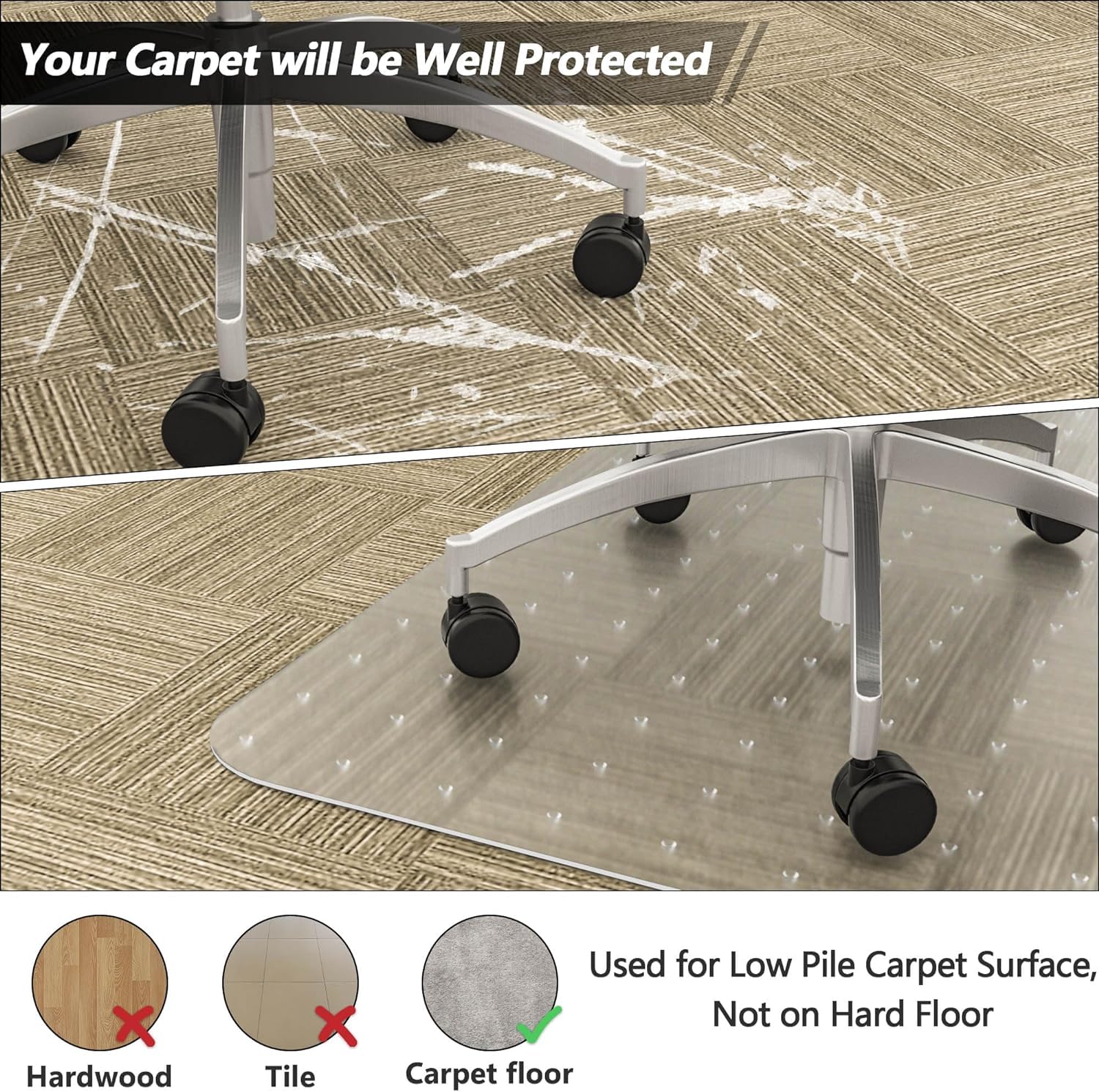 Large Office Chair Mat for Low Pile Carpet - 35