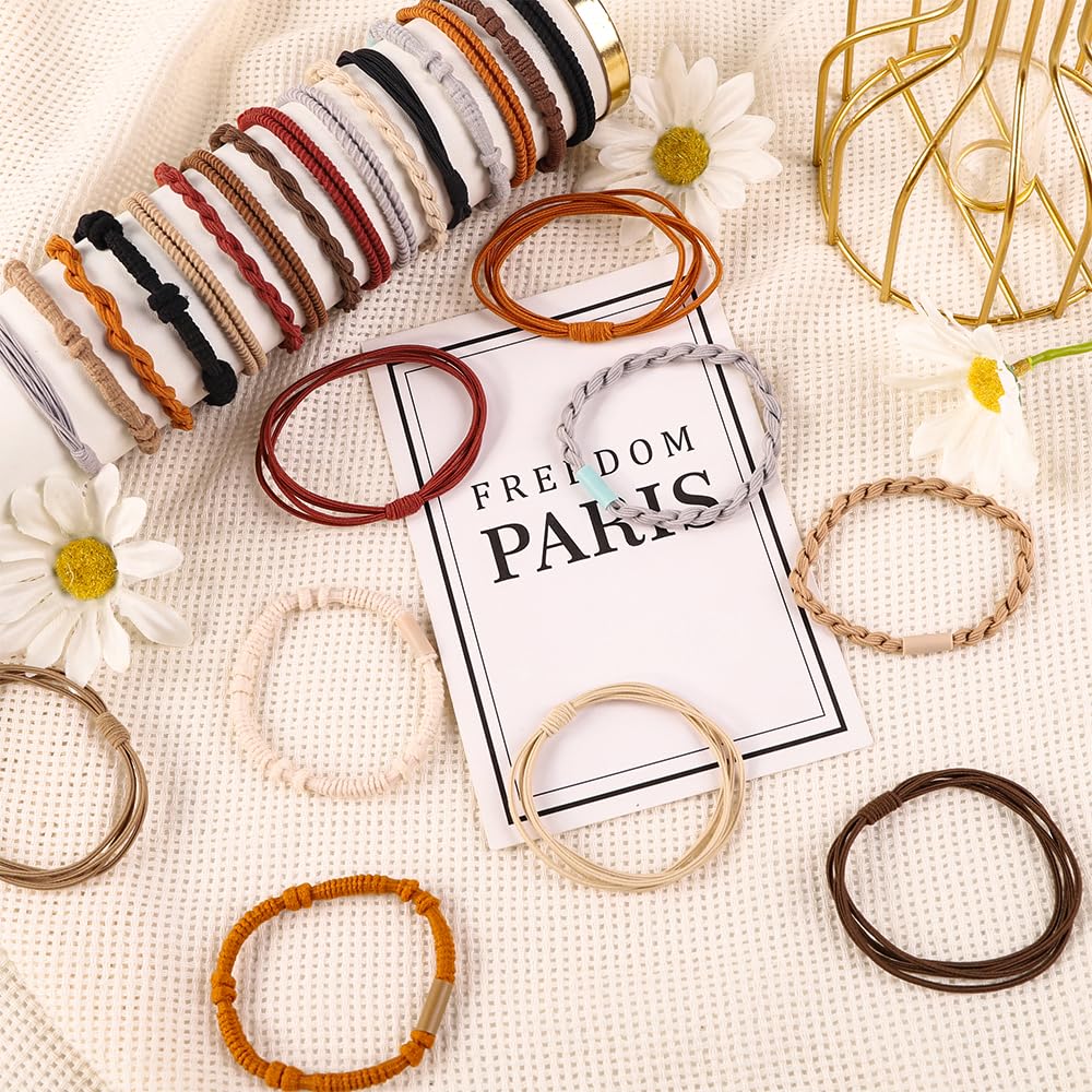 32PCS Boho Hair Bracelets for Women - No Damage Elastic Hair Ties & Bands for Girls with Thick, Thin, Long or Curly Hair - Fashion Hair Accessories for Parties, Weddings, Festivals & Everyday Wear