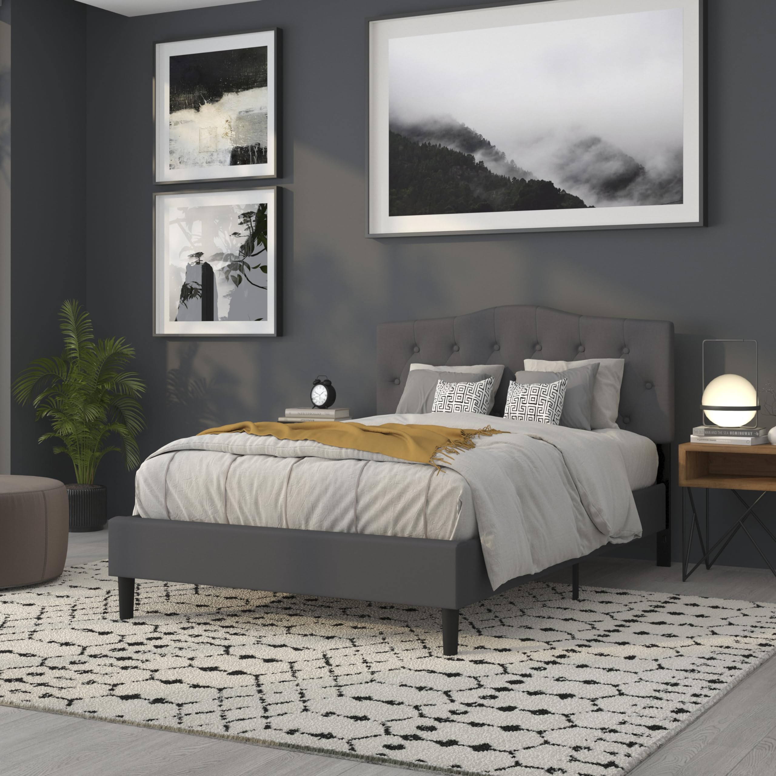 Dark Gray Tufted Upholstered Full Size Headboard - Luxurious Bedroom Decor for Master & Guest Rooms - Perfect for Modern, Contemporary & Farmhouse Style Bedrooms