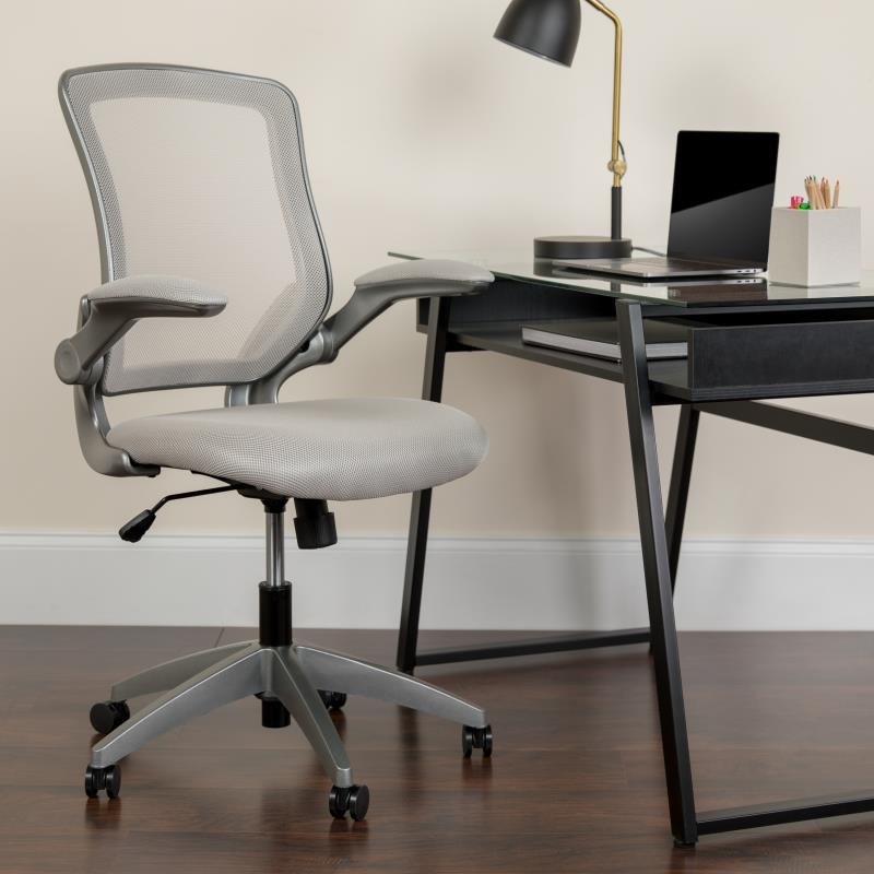 Ergonomic Mesh Office Chair with Flip-Up Arms - Mid Back Swivel Task Chair with Gray Frame for Home & Office Workspace Comfort