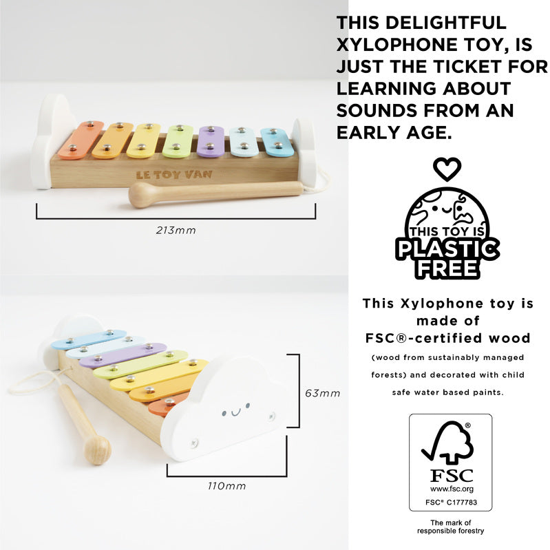 Petilou Rainbow Wooden Xylophone - Colorful Musical Toy for Kids, Toddler Educational Instrument - Perfect for Early Learning, Music Play & Sensory Development