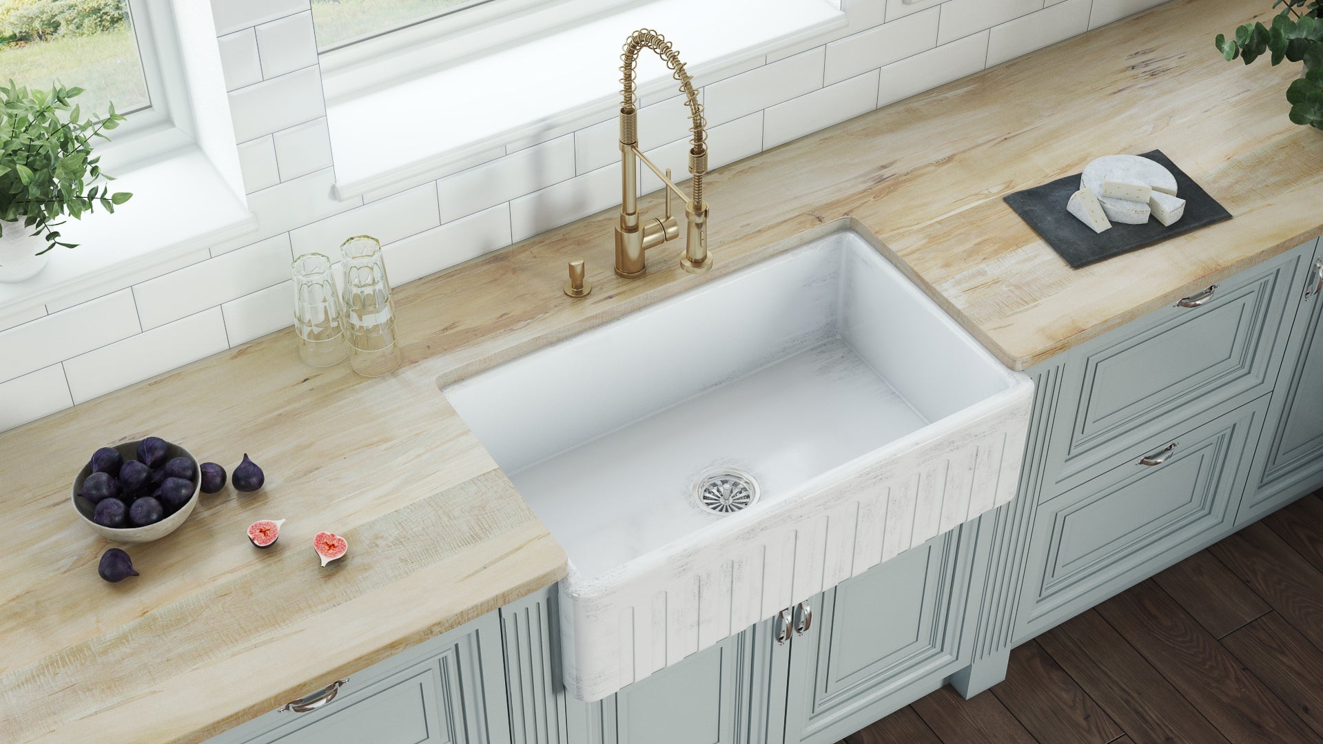 Fireclay Farmhouse 33x20 Reversible Single Bowl Kitchen Sink in Shabby Chic White - Perfect for Rustic and Vintage Style Kitchen Remodels