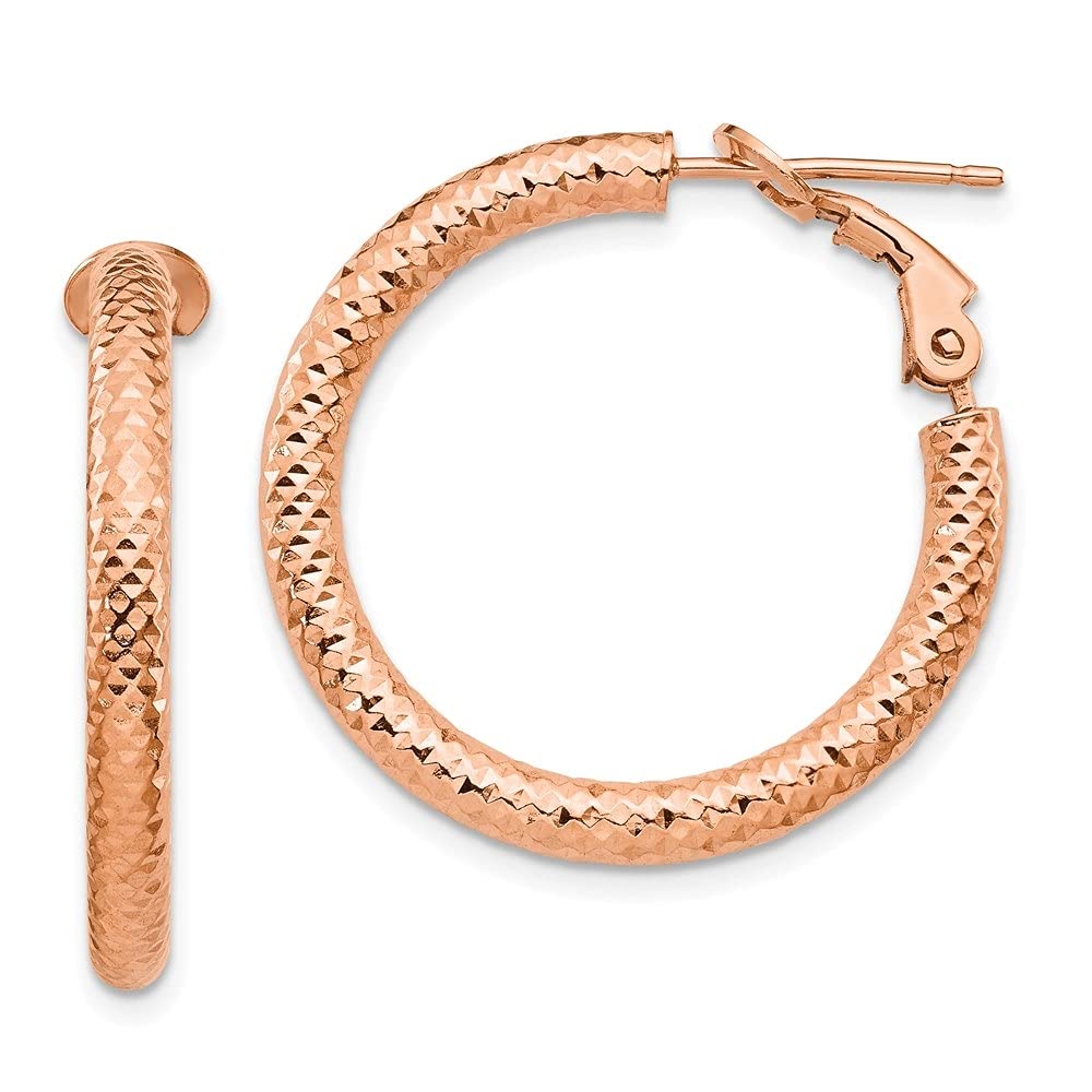 14K Rose Gold Diamond Cut Round Omega Back Hoop Earrings for Women - Elegant Fine Jewelry for Everyday Wear, Parties & Special Occasions | Diamond2Deal