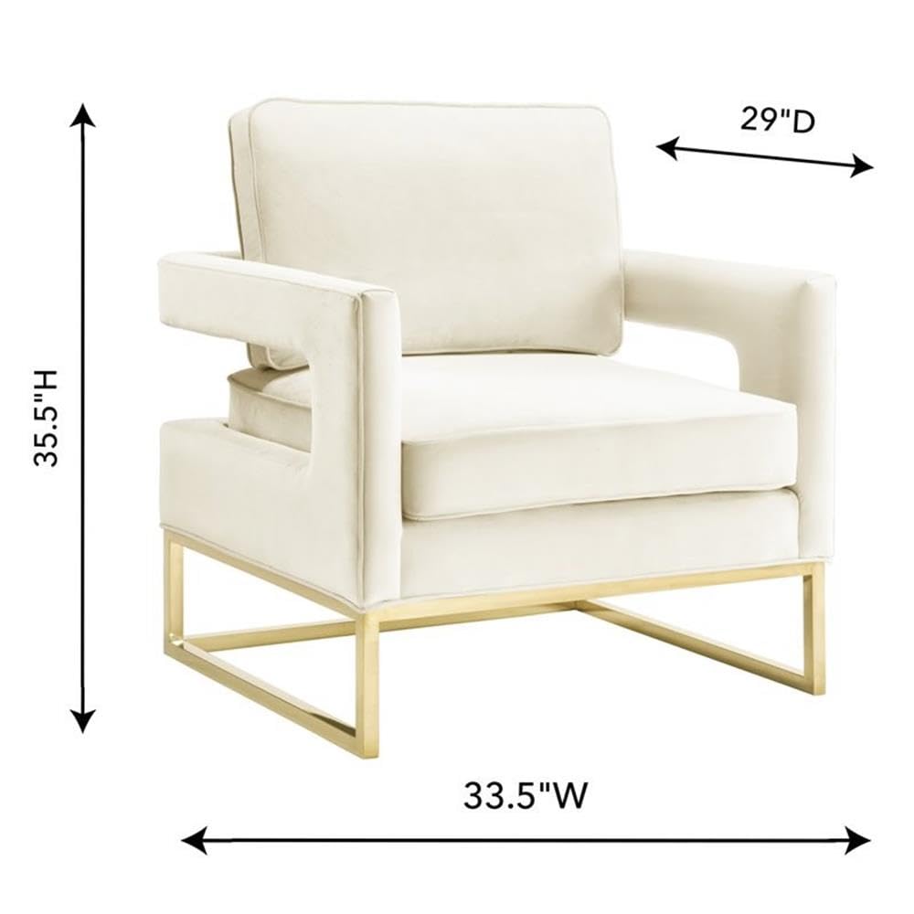 Tov Furniture Avery Upholstered and Metal Accent Armchair in Cream - Modern Living Room Chair with Comfortable Seat for Home, Office, and Lounge Decor