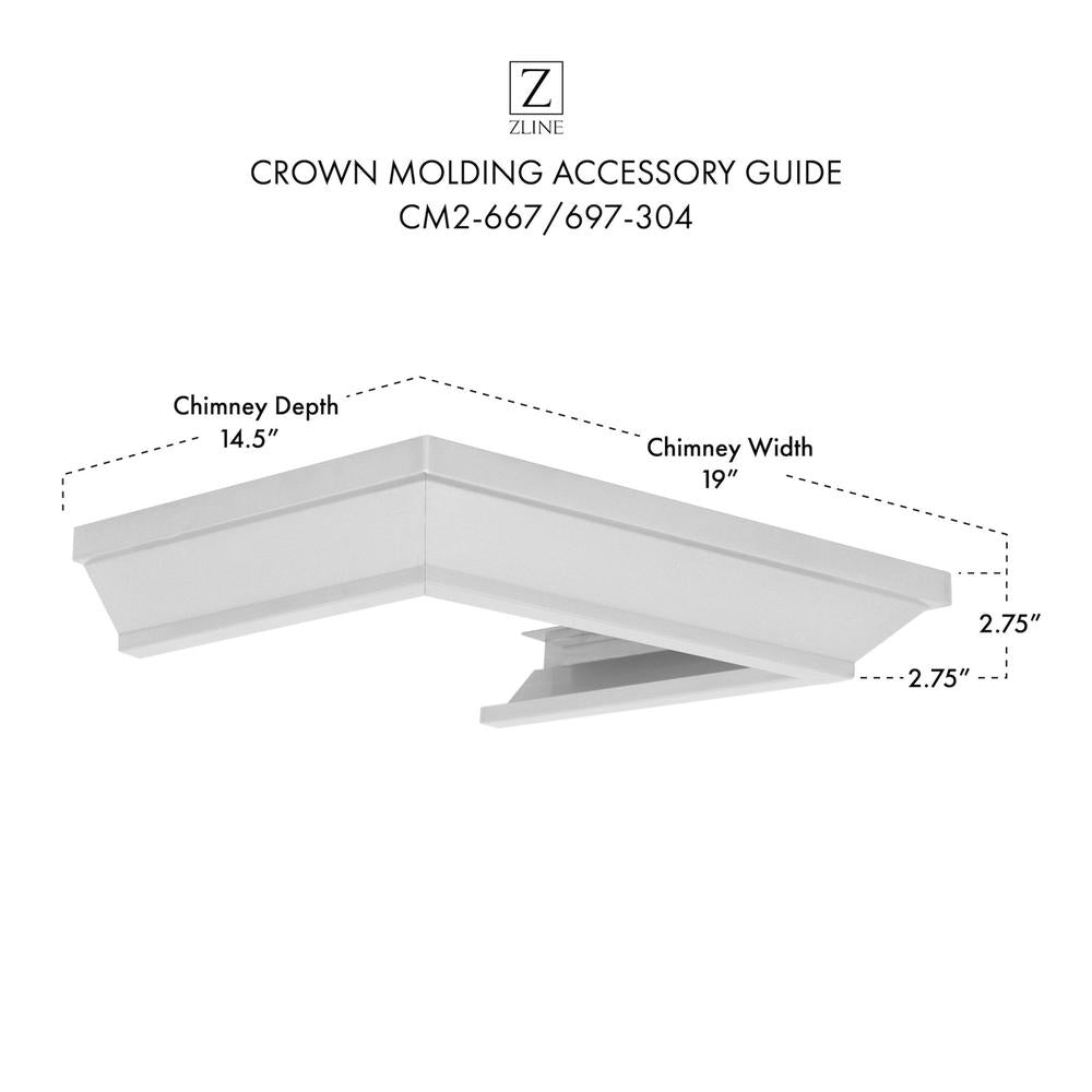 ZLINE CM2 667/697 304 Stainless Steel Crown Molding Profile 2 for Wall Mount Range Hood - Premium Kitchen Ventilation Trim for Modern & Traditional Home Decor