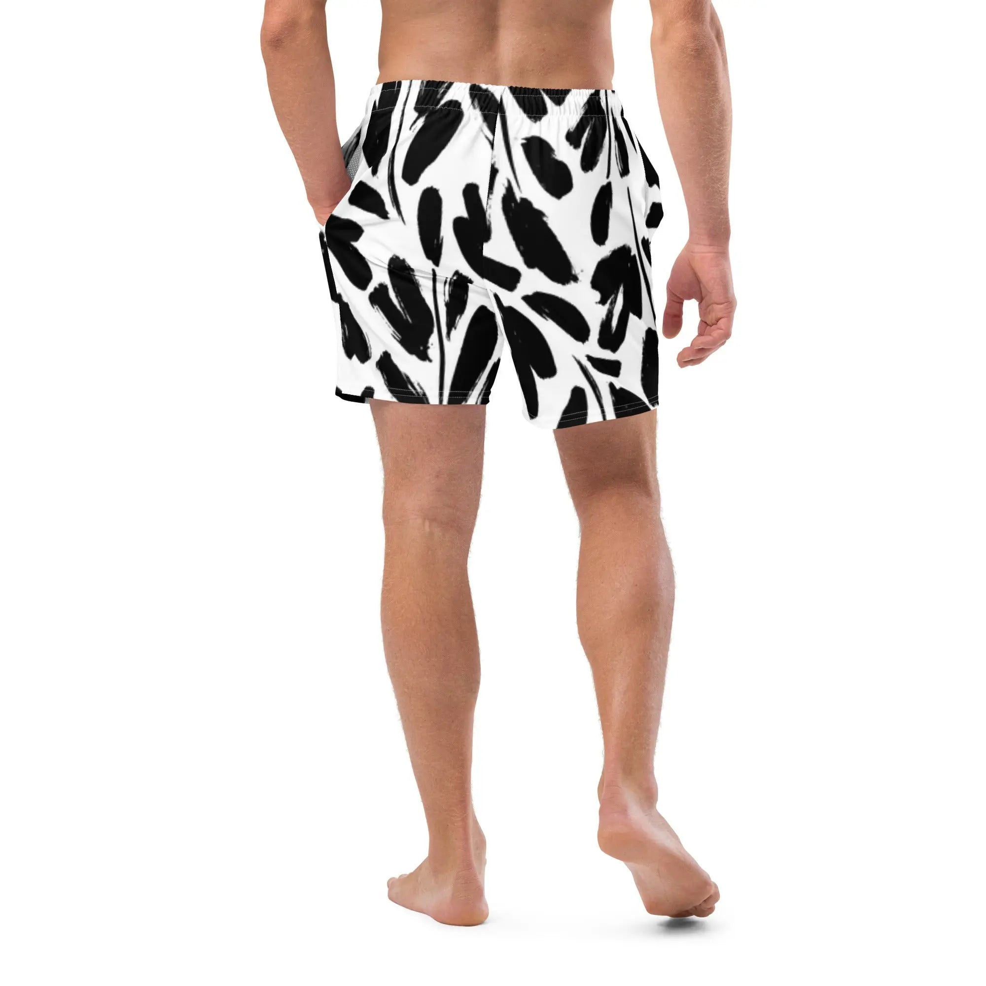 Men's Quick-Dry Swim Trunks - Black & White Swimming Shorts for Beach, Pool & Water Sports