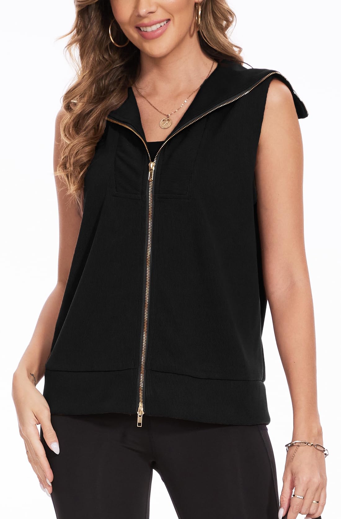 Trendy Y2K Women's Ribbed Sweater Vest - MISS MOLY Full Zip Loose Fit Wide Collar Summer Sweatshirt Jacket | Casual Outfits, Streetwear Fashion, Layering Essentials