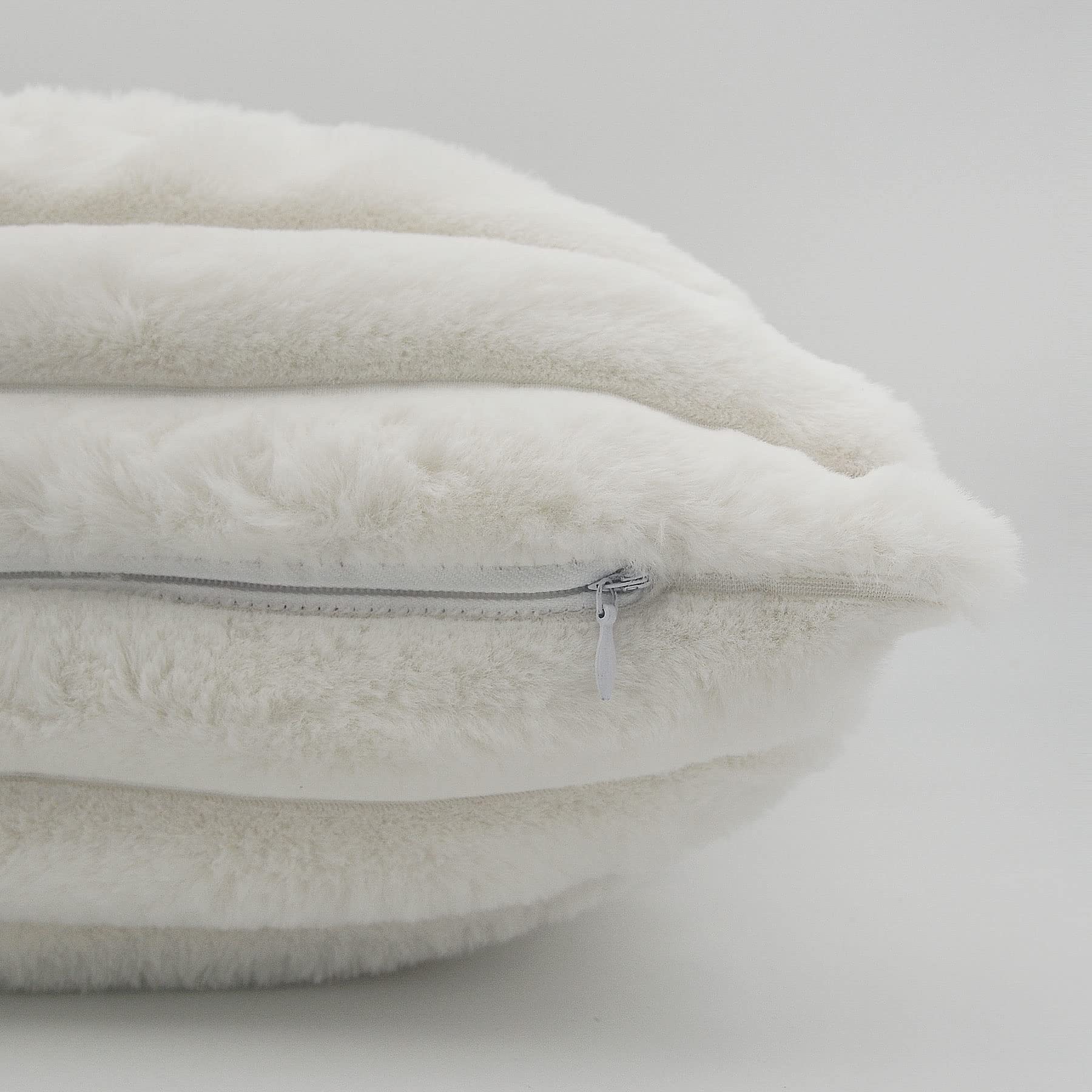 LIGICKY 18x18 Inch White Fluffy Faux Fur Throw Pillow Covers - Soft Double-Sided Striped Decorative Cushion for Couch, Bed, Sofa (Set of 2) - Perfect for Living Room, Bedroom & Home Decor