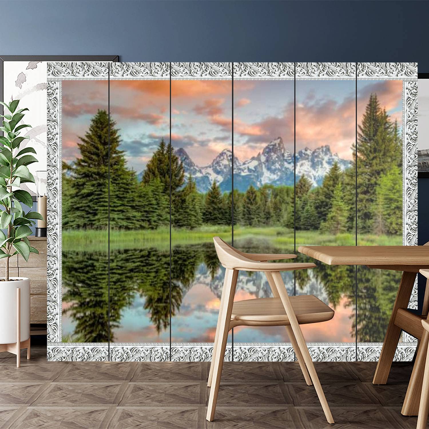 Canvas Room Divider Screen - 6 Panel Privacy Partition for Home, Office, Bathroom & Pool Areas | Baroque Style Mountain Landscape Design | Perfect for Space Separation, Privacy Protection and Interior Decoration