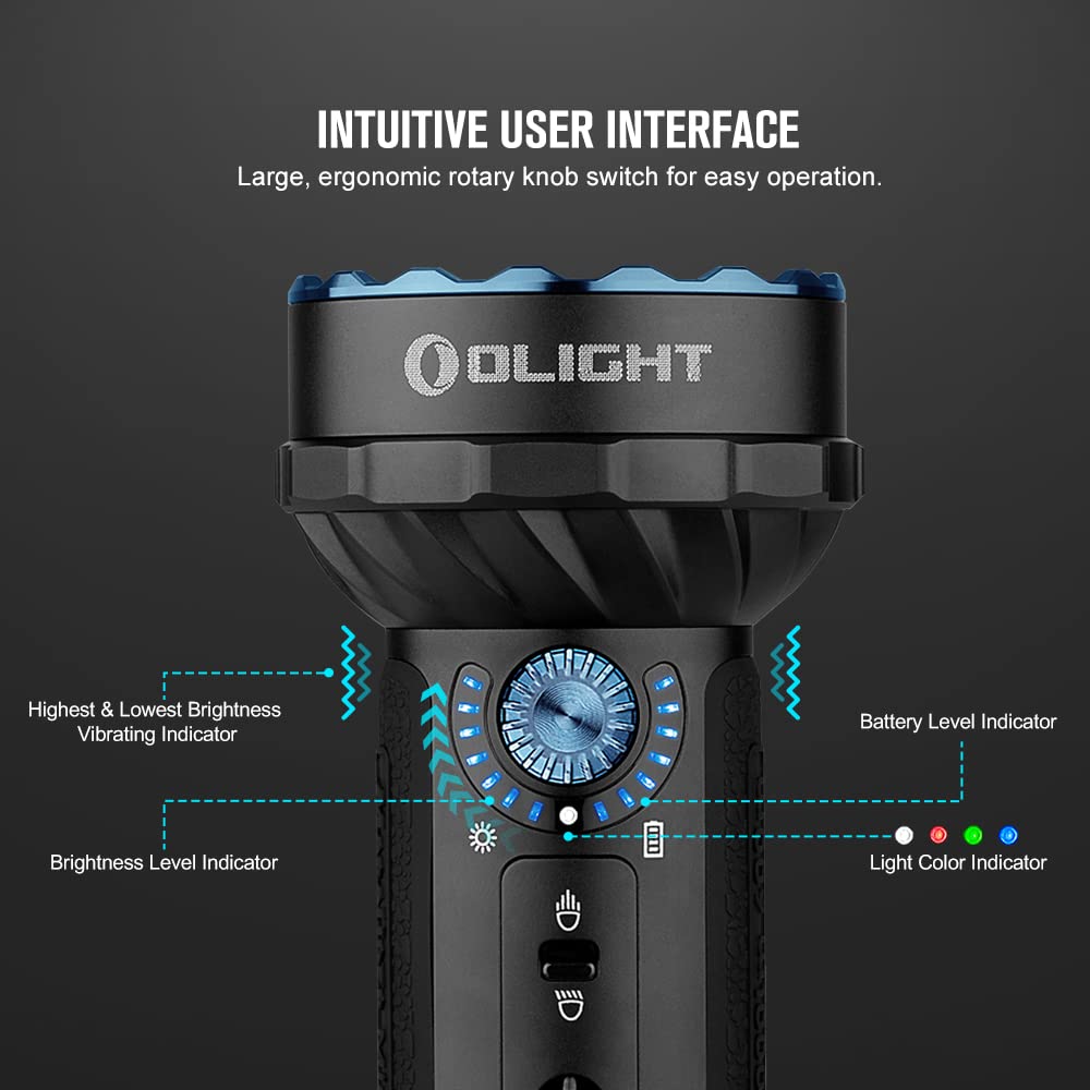 Olight Marauder Mini LED Flashlight - 7000 Lumens Ultra Bright Rechargeable Flashlight with 600m Range | Powerful Floodlight & Spotlight for Camping, Hiking, Emergency, Rescue (Black)