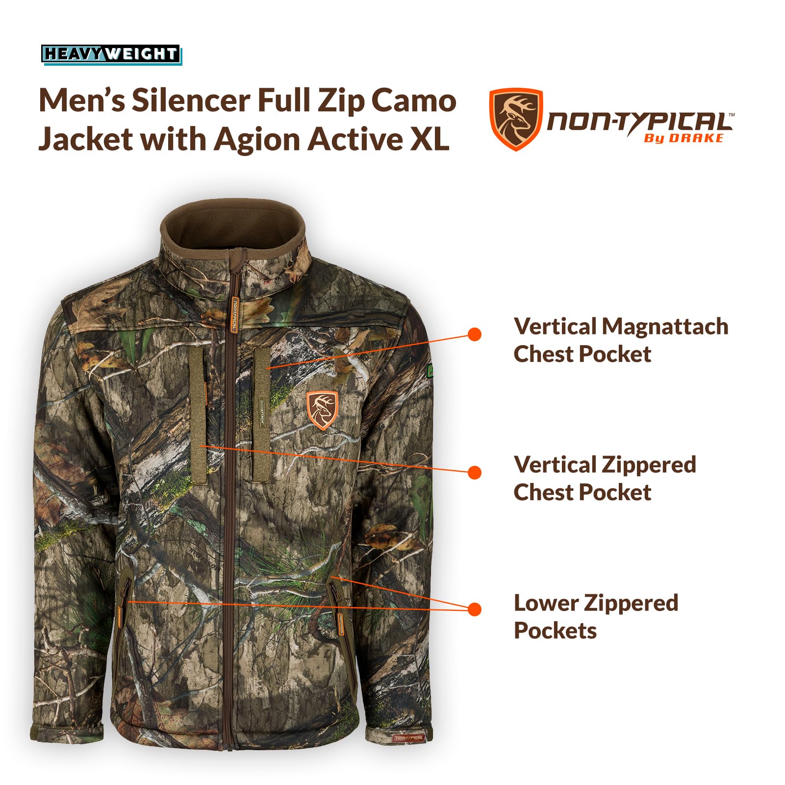 Drake Waterfowl Men's Standard Silencer Camo Hunting Jacket with Agion Full Zip - Waterproof & Windproof for Outdoor Hunting, Fishing & Camping