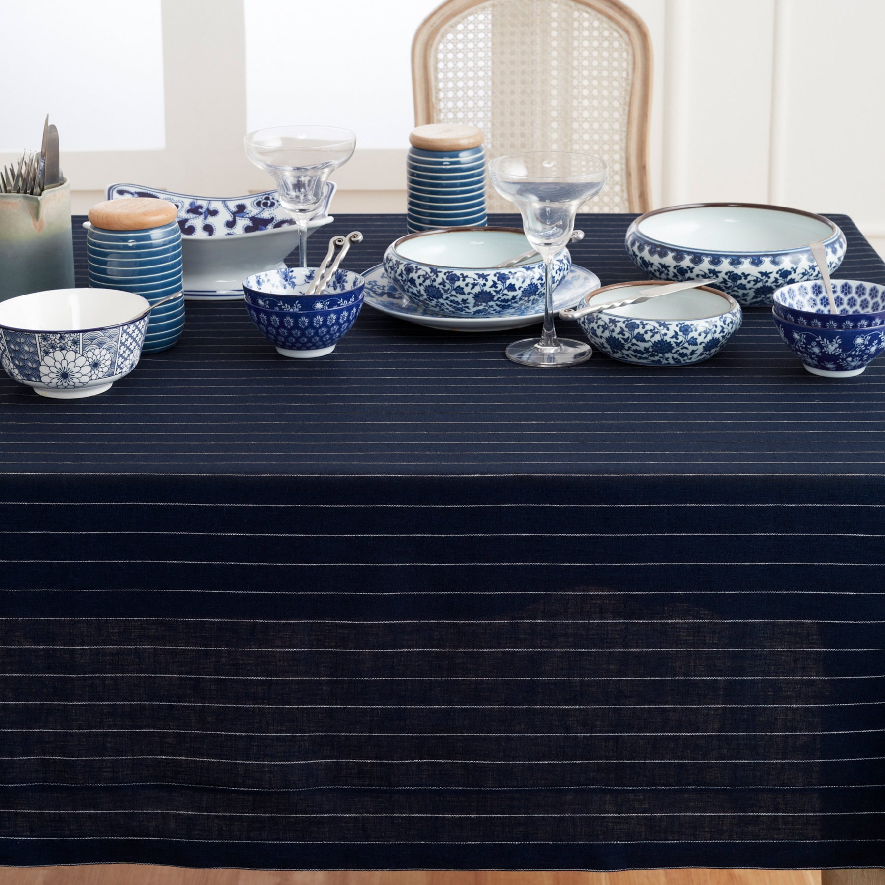 Elegant Pinstripe Tablecloth for Dining & Events - Premium Cotton Table Cover for Restaurants, Weddings & Home Decor
