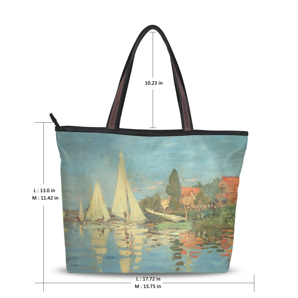 Claude Monet French Sailboat Ocean Beach Tote Bag for Women - Stylish Top Handle Satchel Shoulder Bag - Perfect for Beach, Shopping & Everyday Use
