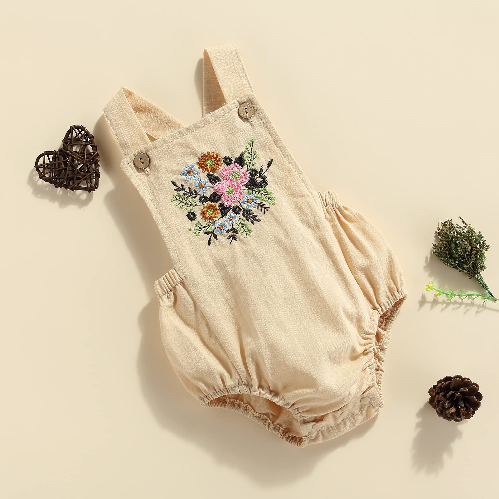 MERSARIPHY Boho Baby Girl Romper - Cotton Linen Straps Bodysuit Tops for Newborns | Summer Outfits for Girls | Perfect for Beach, Park & Family Photos