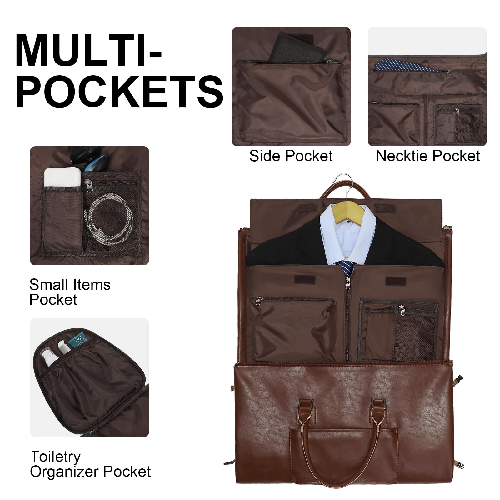 Modoker 3-in-1 Rolling Garment Bag with Wheels - Convertible Carry On Luggage for Travel - Wheeled Duffel Suit Bag for Men & Women (Dark Brown) - Perfect for Business Trips, Vacations & Weekend Getaways