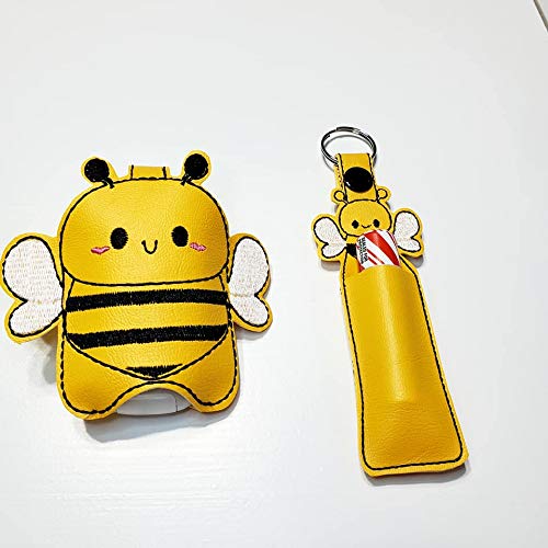 Bee Hand Sanitizer Holder Keychain - Lip Balm Holder Key Chain - Portable Sanitizer & Lip Care Accessory for Purse, Backpack, Gym, Travel and Daily Use