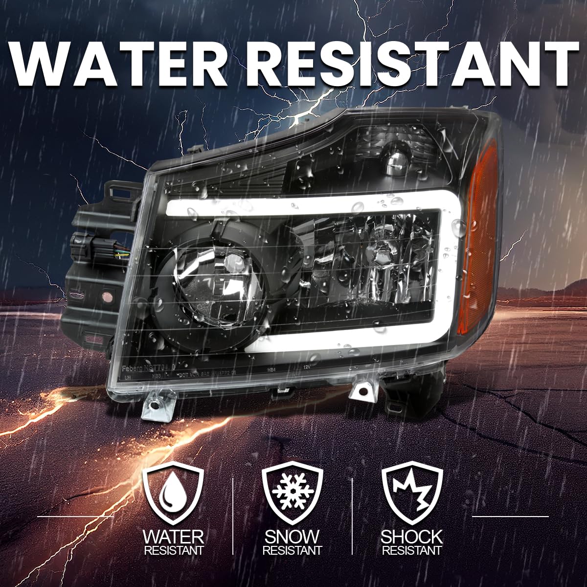 Spec-D Tuning Black LED Headlights with Light Bar - Compatible with 2004-2015 Nissan Titan & 2004-2007 Armada - Left & Right Headlamp Assembly Pair - Upgrade for Night Driving & Off-Road Adventures