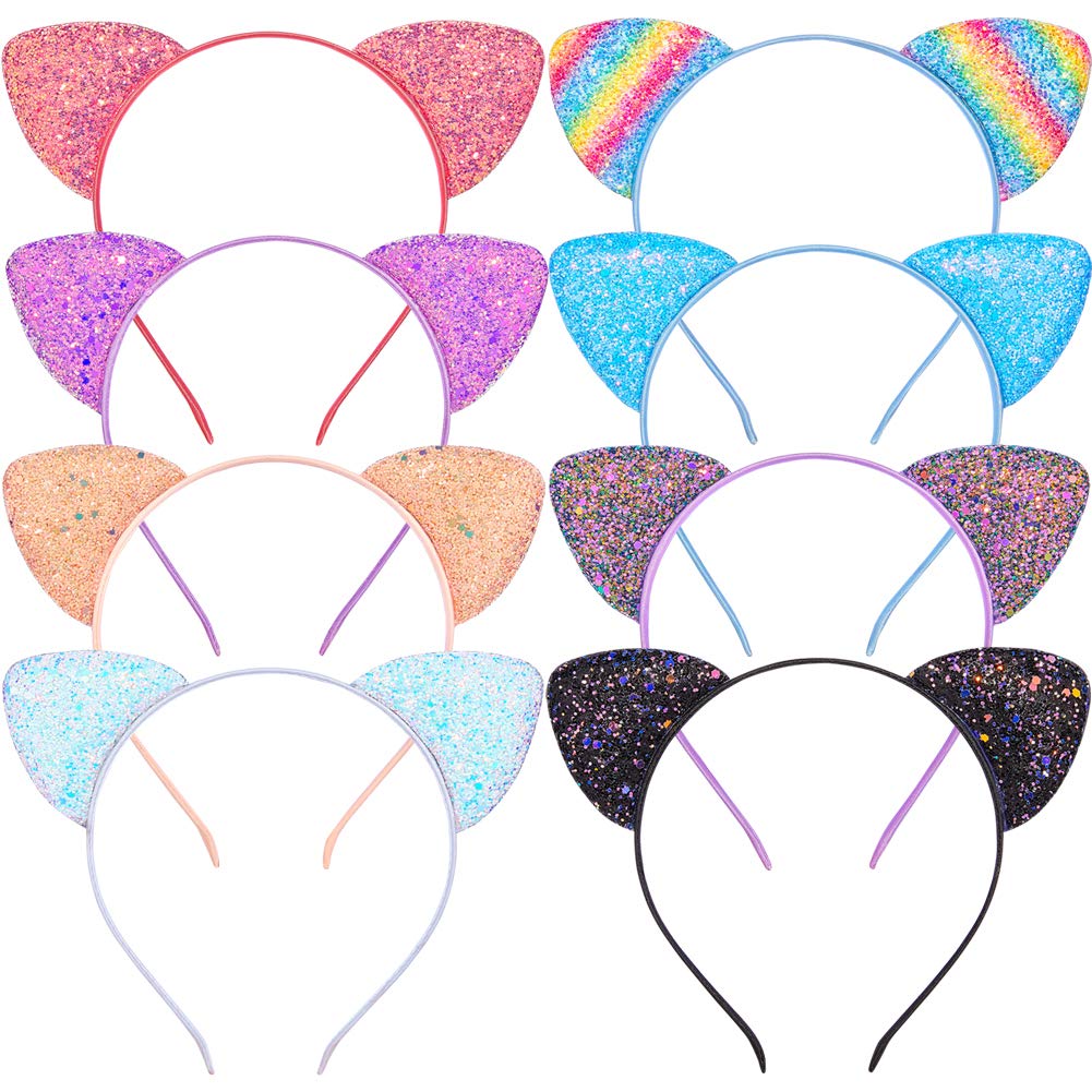 Sparkly Glitter Cat Ears Headband for Women & Girls - Shiny Hair Accessories for Cosplay, Halloween, Parties & Daily Fashion