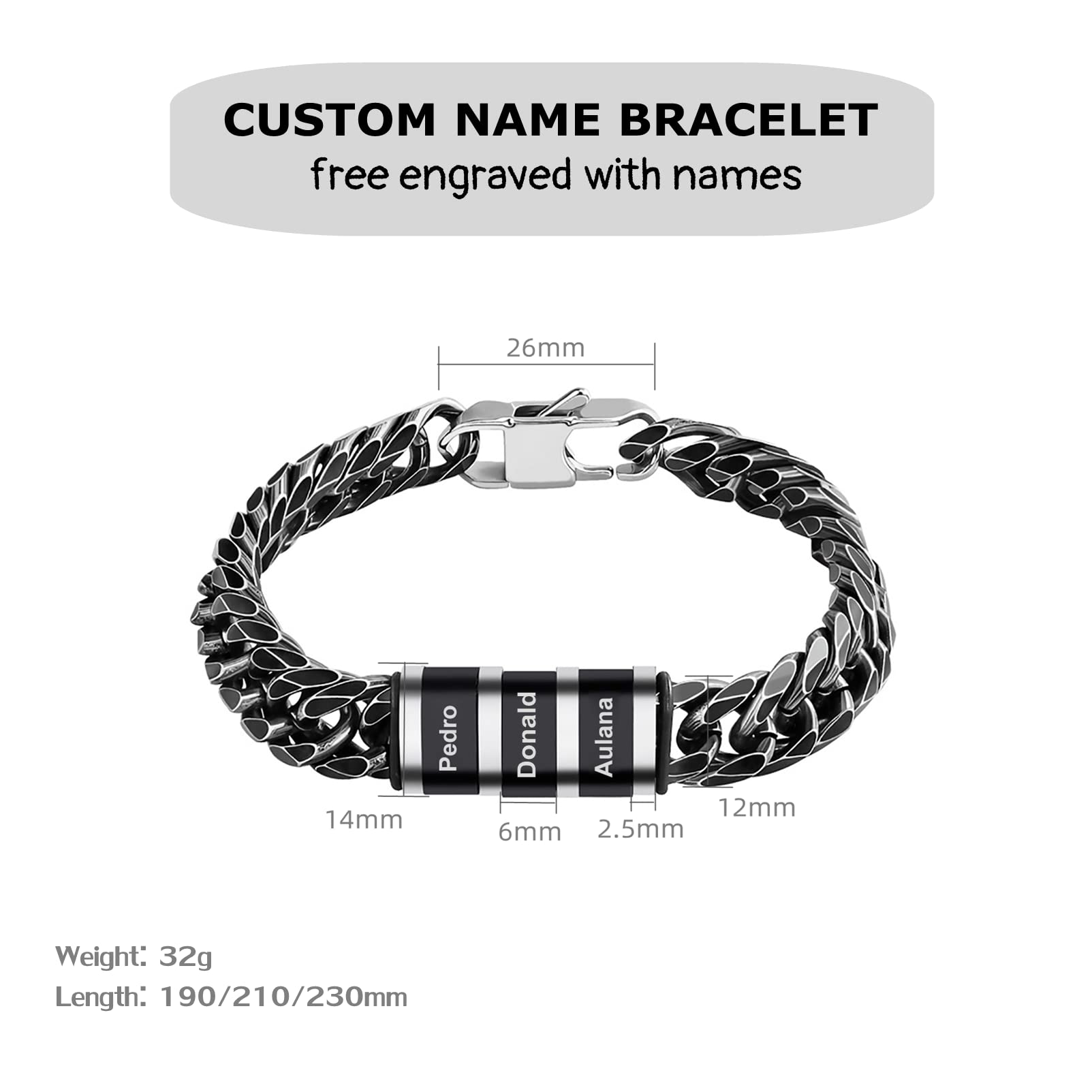 BAUMA AUTO Stainless Steel Cuban Chain Link Bracelet - Customizable 1-6 Names, Personalized Engraved Cuban Bracelet for Men & Women | Perfect Gift for Anniversary, Birthday, Valentine's Day