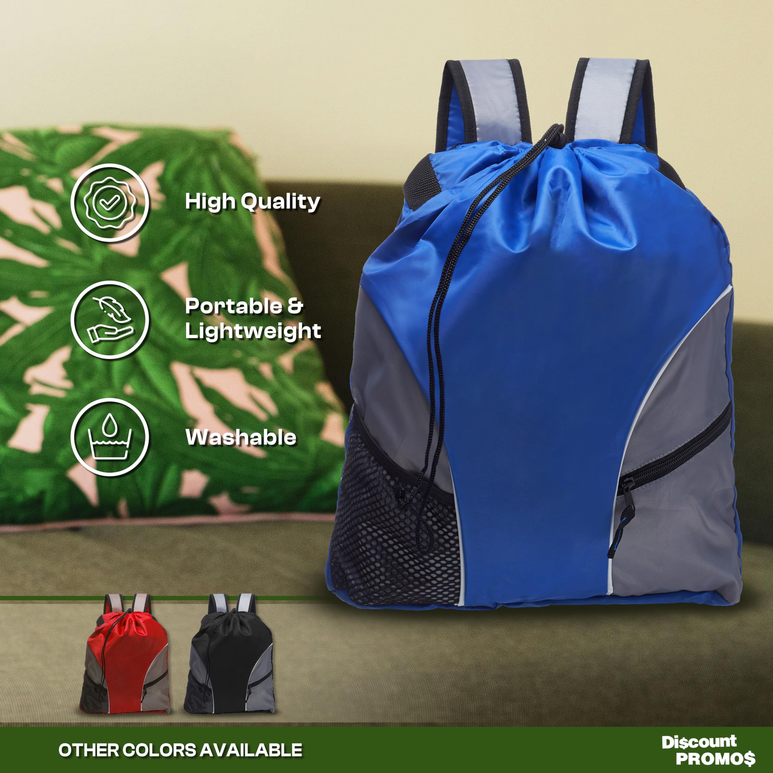 6 Pack Sporter Drawstring Backpacks - Lightweight Cinch Bags for Gym, Travel & School | Bulk Unisex Backpacks in Blue | Perfect for Sports, Beach & Everyday Use