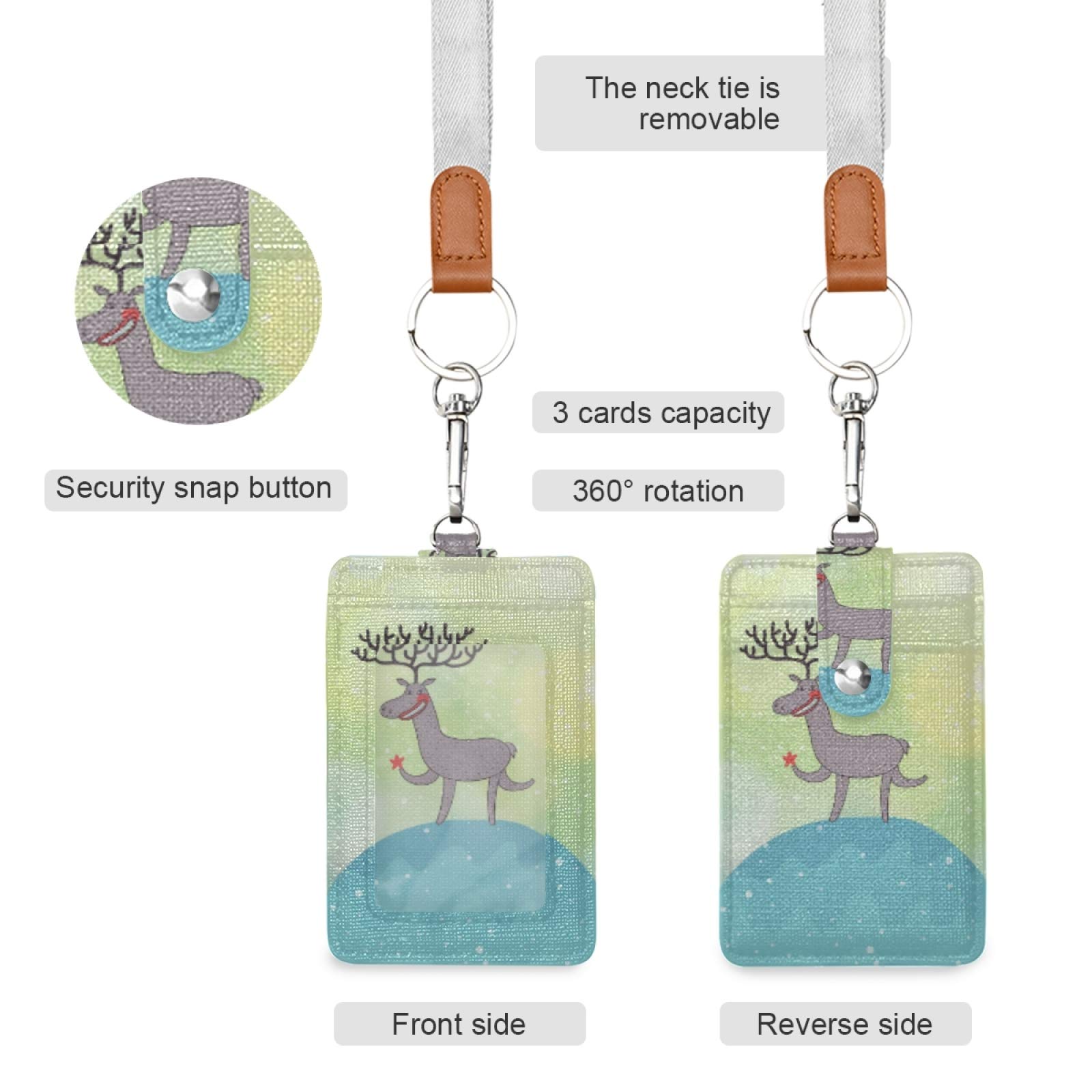Deer ID Badge Holder with Lanyard - Vertical Leather Name Tag for Office & School Staff
