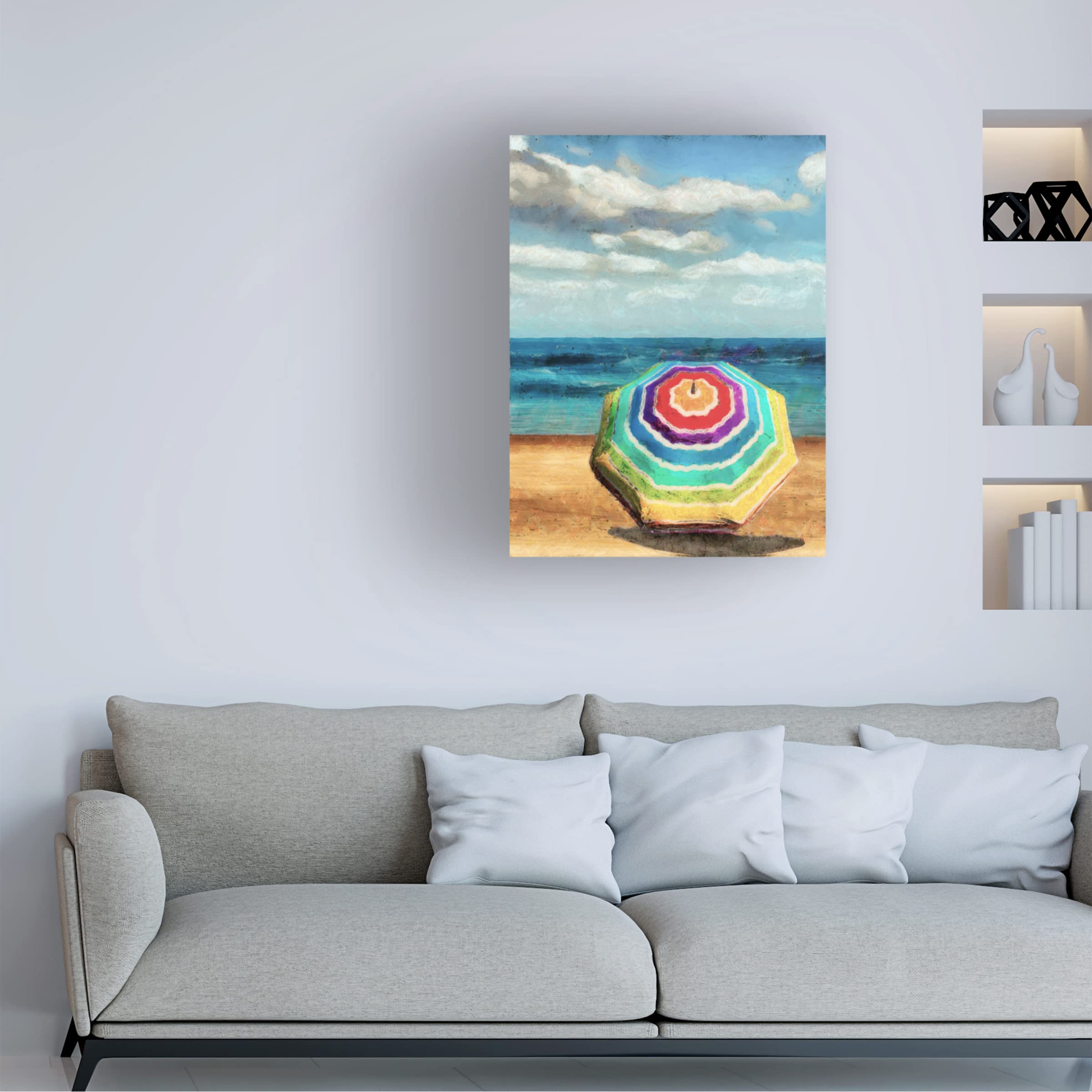 Trademark Fine Art 'Beach Umbrella I' Canvas Wall Art by Alonzo Saunders - Perfect for Living Room, Bedroom & Beach House Decor