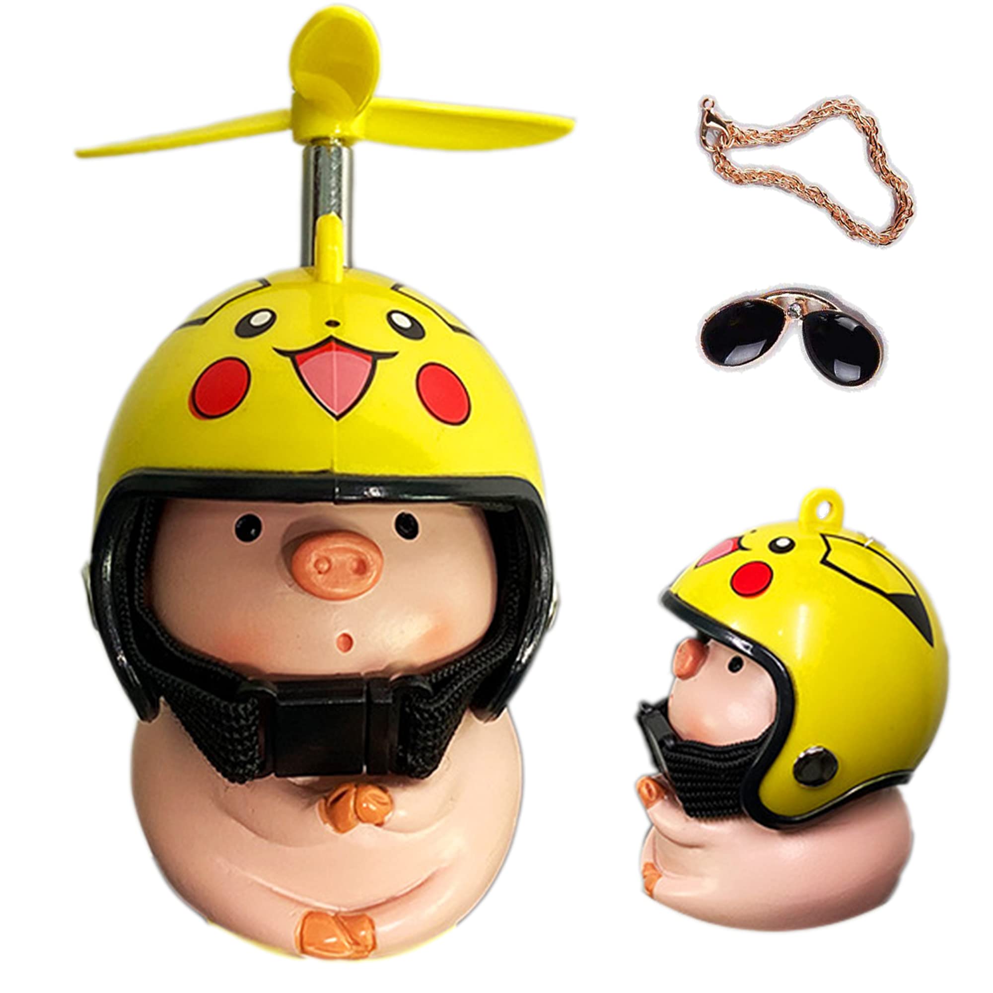 Cute Pink Pig Ceramic Bamboo Copter Headgear - Bicycle, Motorcycle, Car Center Console Decoration for Kids & Adults - Perfect for Home, Office, and Vehicle Interior Styling