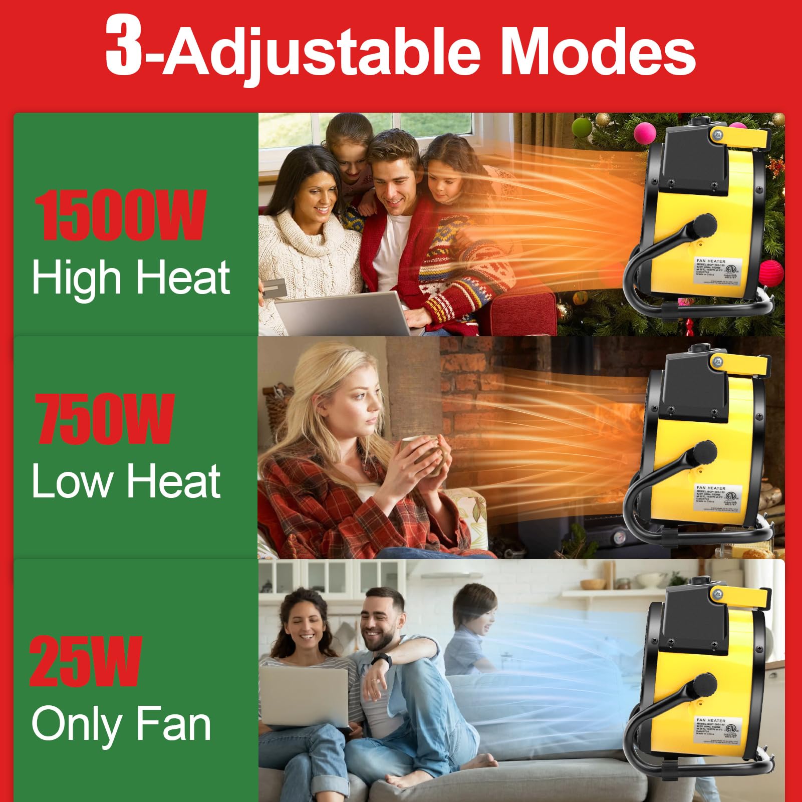 1500W Electric Patio Heater with Overheat Protection - 3S Quick Heat, 3 Modes & 90° Tilt Rotation - Portable Space Heater for Greenhouse, Garage, Outdoor Use - Perfect for Winter Nights, Camping & Backyard Gatherings