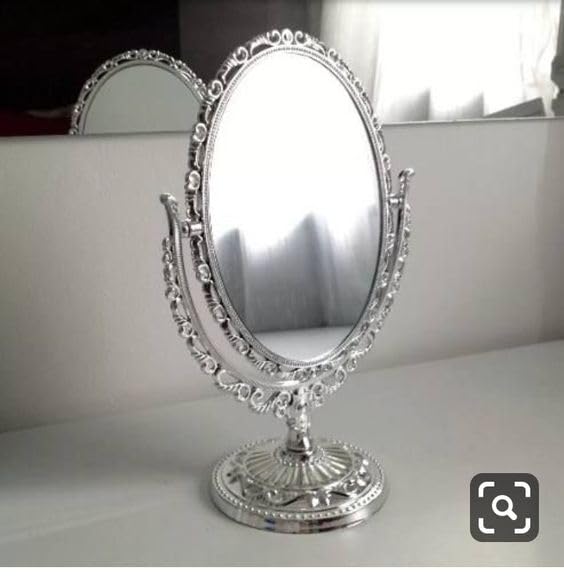 BOXO Round Double-Sided Vanity Mirror - 1X/5X Magnifying Makeup Mirror for Shaving & Grooming, Bathroom & Dressing Table Mirror for Women & Men (Silver) - Perfect for Precise Makeup Application, Eyebrow Shaping & Close Shaving