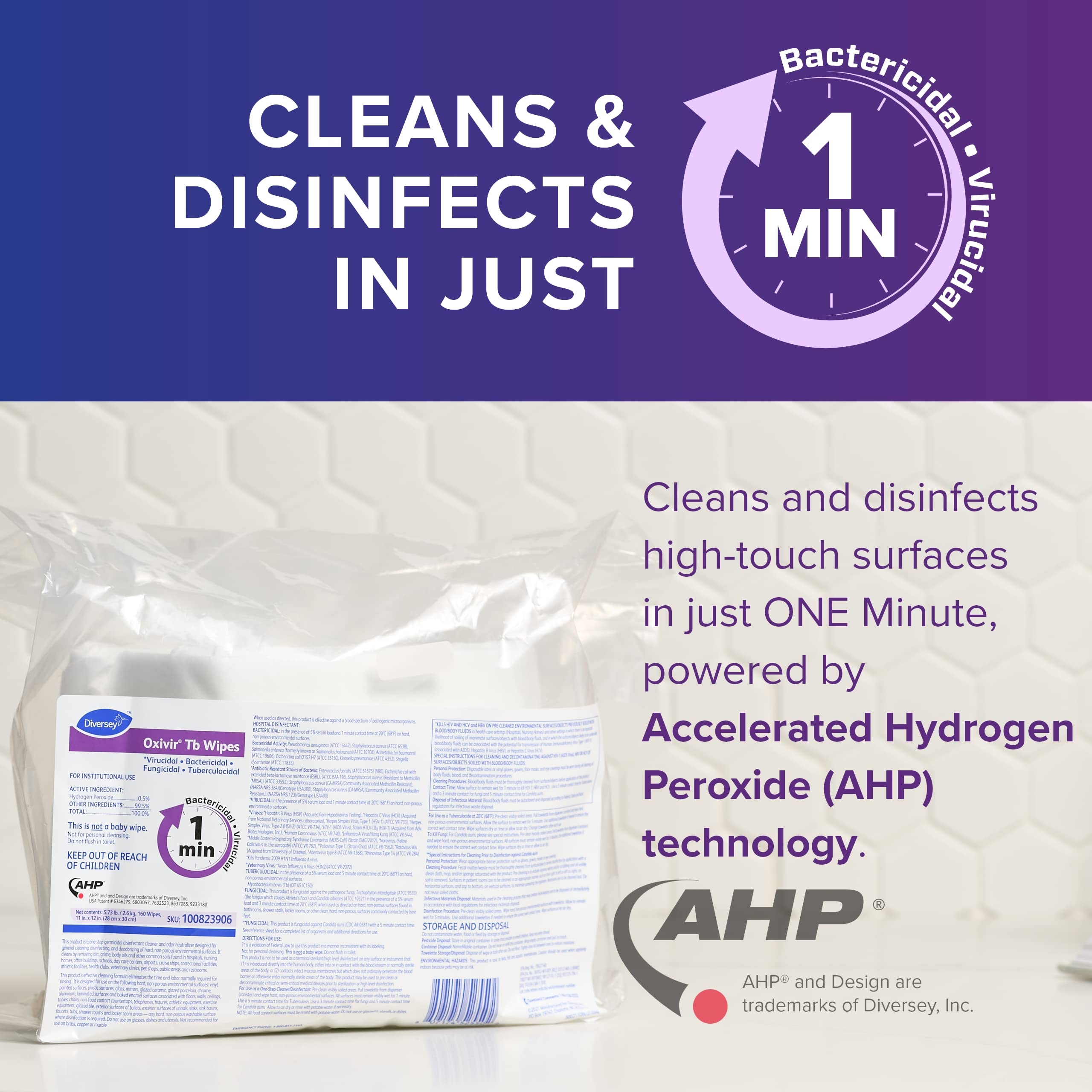 Diversey Oxivir Tb 100823906 Disinfectant Wipes | Accelerated Hydrogen Peroxide Cleaning Wipes | Extra Large Sheets (160 Wipes per Refill) | Pack of 4 Refills | Ideal for Hospitals, Schools & Office Sanitization