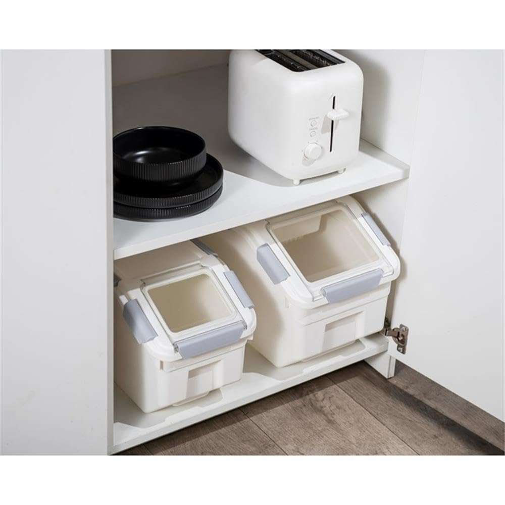 HANAMYA 15 Liter / 15 lbs Airtight Pet Food Storage Container with Measuring Cup - BPA Free for Dog Food, Cat Food, Rice, Grain & Flour - White & Gray (2 Pack) - Perfect for Kitchen Pantry & Pet Food Organization