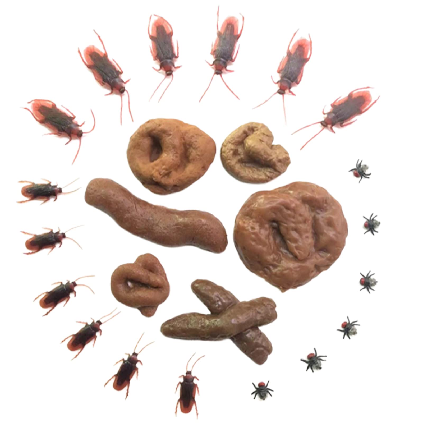 24 PCS Realistic Fake Poop & Roach Prank Toys Set - Floating Fake Dog Poop & Cockroach Models with Drawstring Bags - Perfect for April Fools' Day Gags, Halloween Pranks & Office Jokes