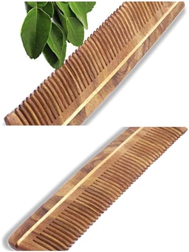 Kacchi Neem Wood Comb for Women (Pack of 2) - Natural Hair Care, Scalp Massage & Dandruff Relief - Perfect for Daily Hair Styling & Ayurvedic Hair Treatment