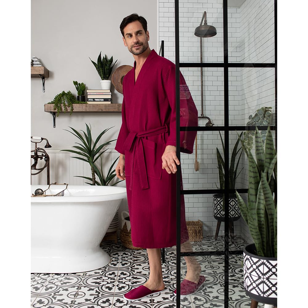 Premium Men's Cotton Waffle Bath Robe - Ultra Soft SPA Luxury Robe for Men | Perfect for Relaxation, Lounging & Post-Shower Comfort