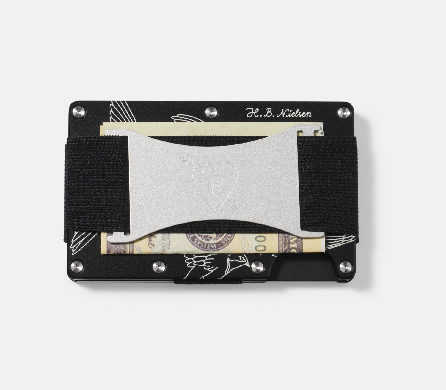 Ridge Wallet H.B. Nielsen Silver Swallows - Slim RFID Blocking Metal Wallet for Men - Perfect for Everyday Carry, Travel & Minimalist Lifestyle