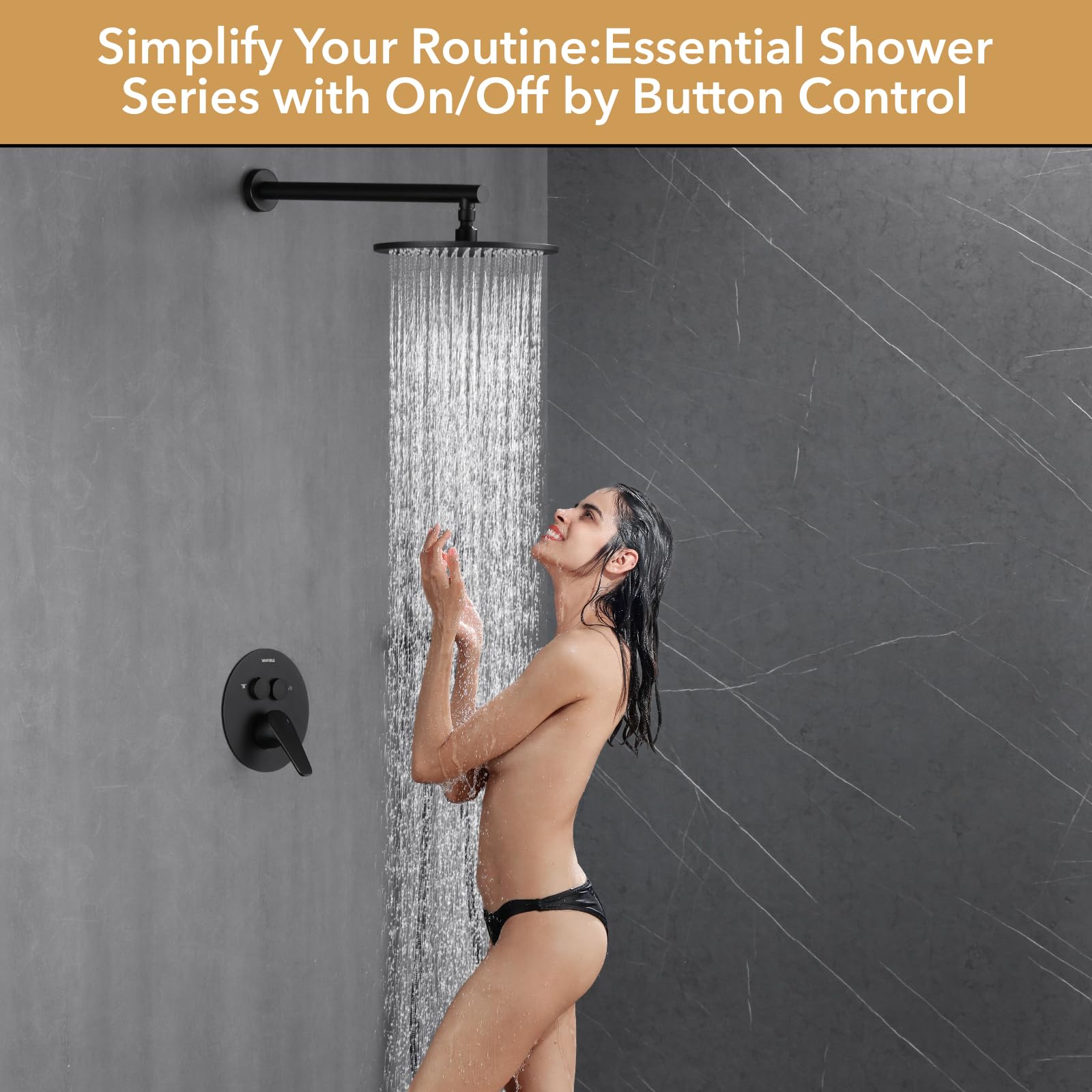 VANFOXLE Matte Black Shower Faucet Set with Push Button Diverter & 2-in-1 Handheld Shower Head - 10 Inch Wall Mounted Complete Shower System (Includes Rough-in Valve Body and Trim) for Bathroom Remodel & Modern Home Upgrade