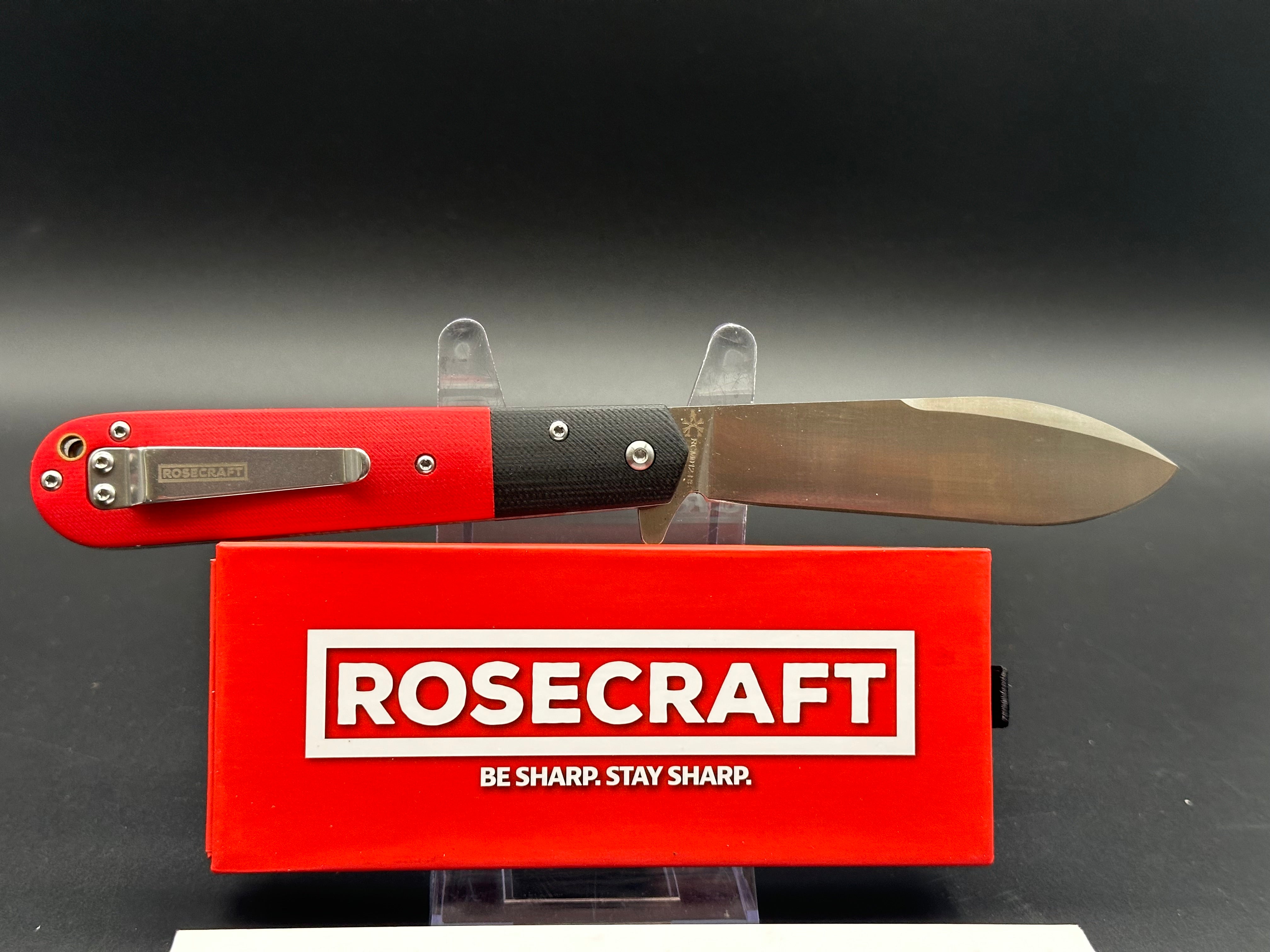 RoseCraft Blades Castorea Folding Knife - Black & Red Handle, RCM012 RB - Perfect for Camping, Hiking & Everyday Carry (EDC)