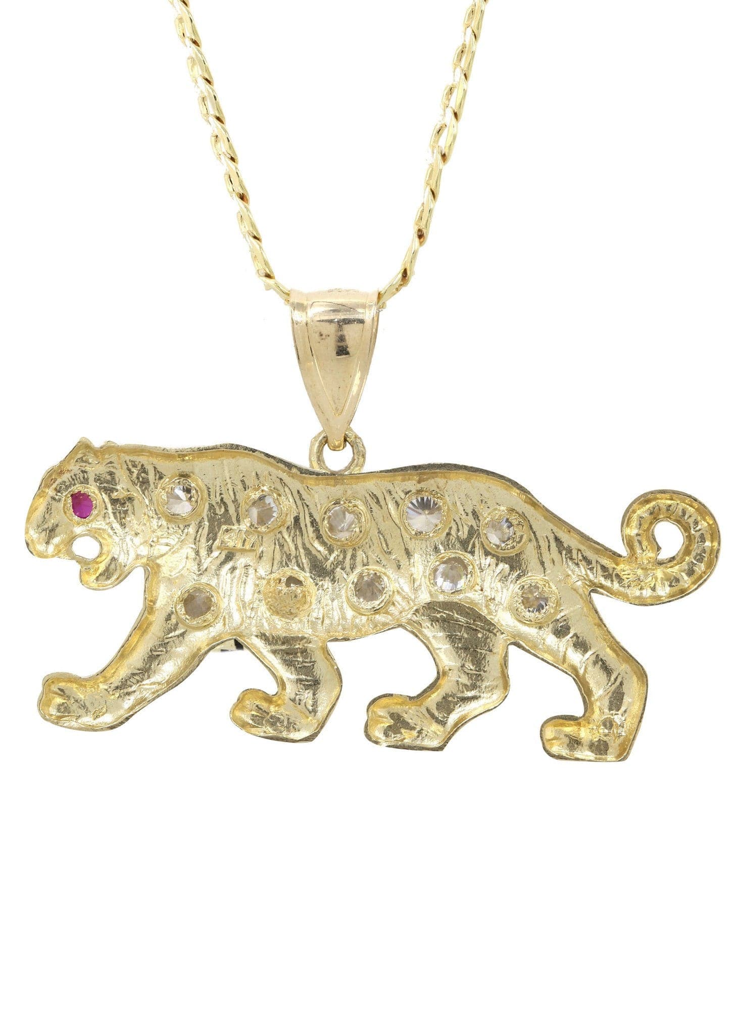 10K Yellow Gold Pave & Cubic Zirconia Tiger Pendant Necklace - 10.3 Grams | Elegant Jewelry Gift for Women, Perfect for Parties, Anniversaries & Special Occasions