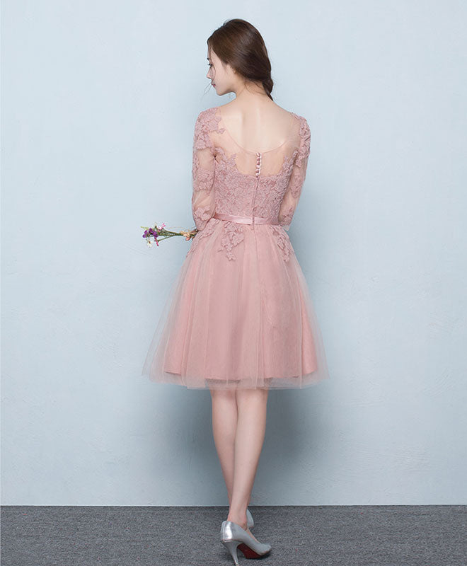 Elegant Pink Tulle Lace Short Prom Dress & Bridesmaid Gown - Perfect for Homecoming, Sweet 16, and Formal Events