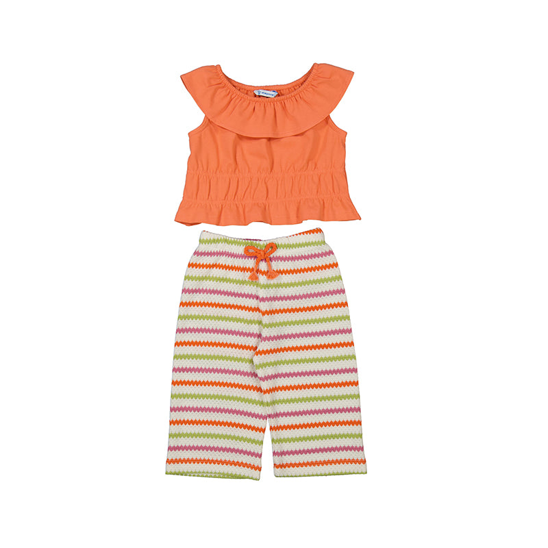 Mayoral Crochet Stripe Top and Pant Set for Baby Girls | Soft Cotton Knit Outfit | Perfect for Photoshoots, Birthday Parties & Family Gatherings