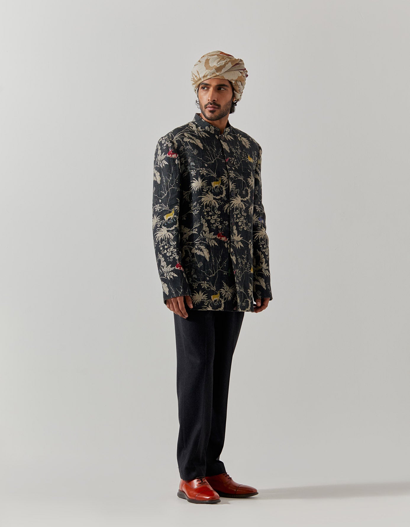 Premium Black Bandhgala Jacket for Men - Heavy Linen Fabric with Rainforest Design - Perfect for Weddings, Parties & Formal Occasions