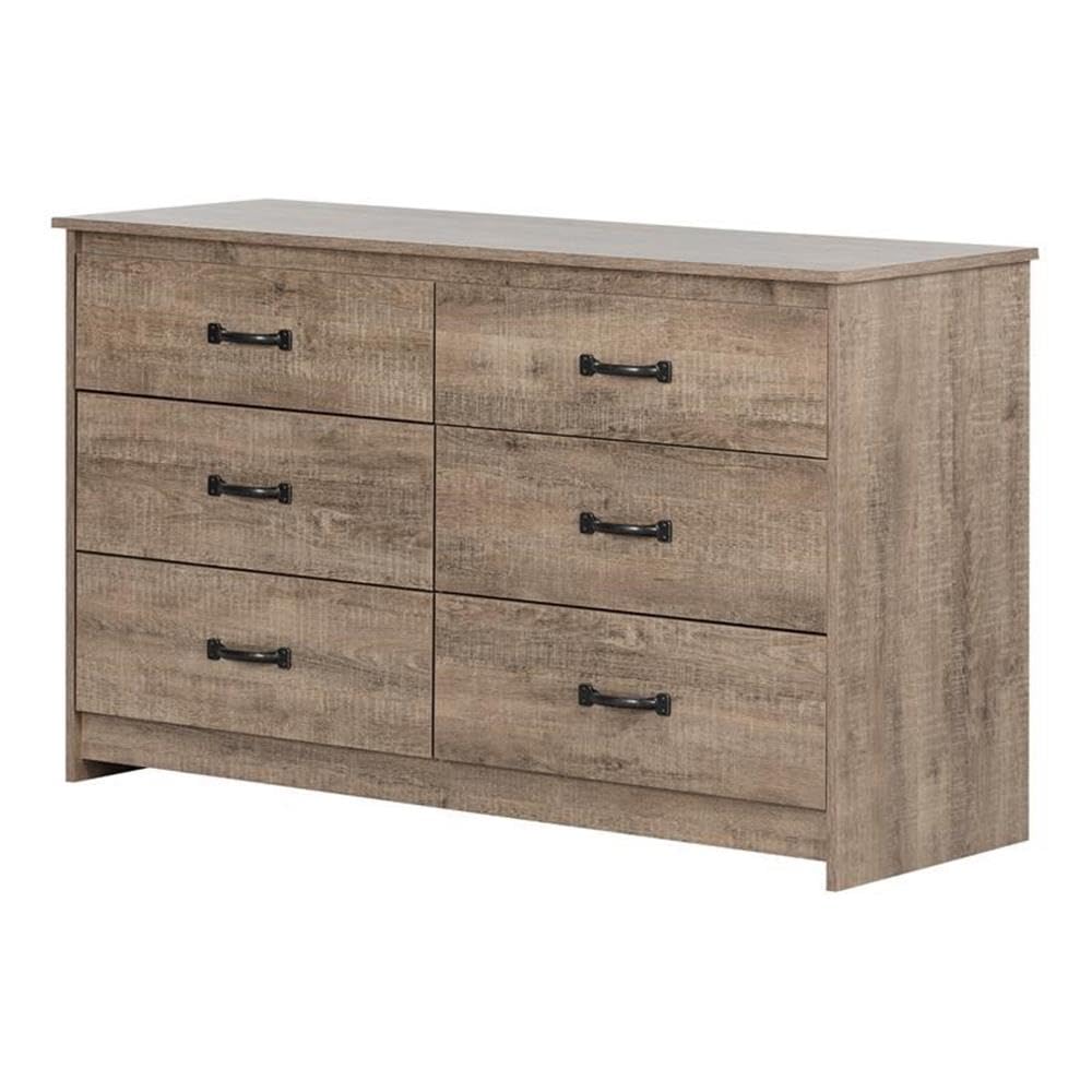 BOWERY HILL 6-Drawer Double Dresser - Modern Rustic Wood Bedroom Dresser & Living Room Sideboard in Grey Oak - Perfect for Bedroom Storage and Living Room Organization