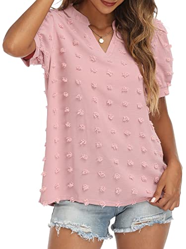 Women's V-Neck Puff Short Sleeve Blouse - Flowy Summer Tops for Casual Wear, Date Night & Office Outfits