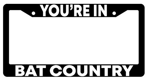Bat Country Black Plastic License Plate Frame - Custom Car Accessory for Harley Davidson & Motorcycles - Perfect for Bikers & Road Trips