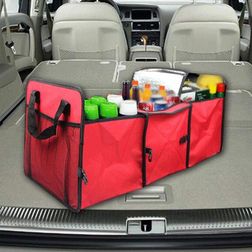 Collapsible Car Trunk Organizer with 3 Large Compartments & Upgraded Handle - Portable SUV Truck Cargo Storage with Non-Slip Grips (Blue) | Perfect for Road Trips, Grocery Shopping & Sports Equipment Organization