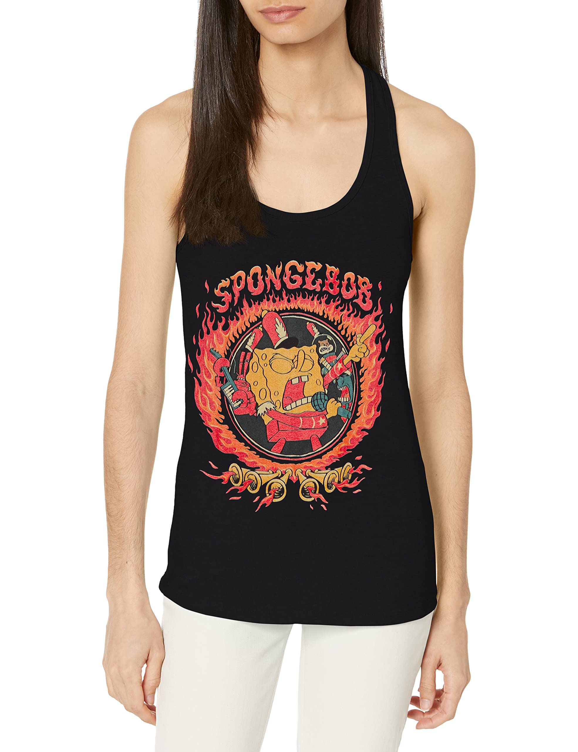 Nickelodeon SpongeBob SquarePants Sweet Victory Women's Racerback Tank Top - Soft & Comfortable Graphic Tee for Casual Wear, Beach Outfits & Cartoon Lovers