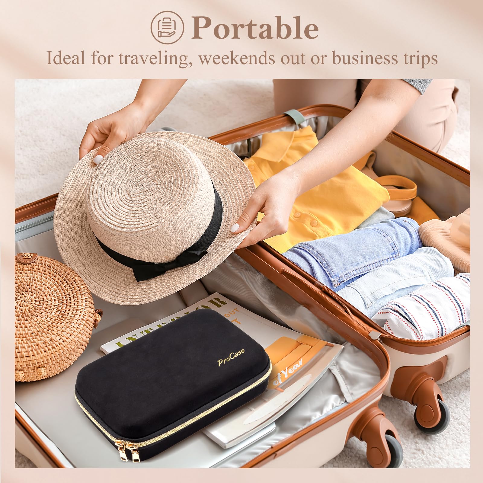ProCase Large Travel Jewelry Organizer Case - Zippered Storage Book with Clear Pockets for Earrings, Necklaces, Bracelets - Perfect for Travel, Home Storage & Gift Presentation (Black, Non-Loose Leaf)