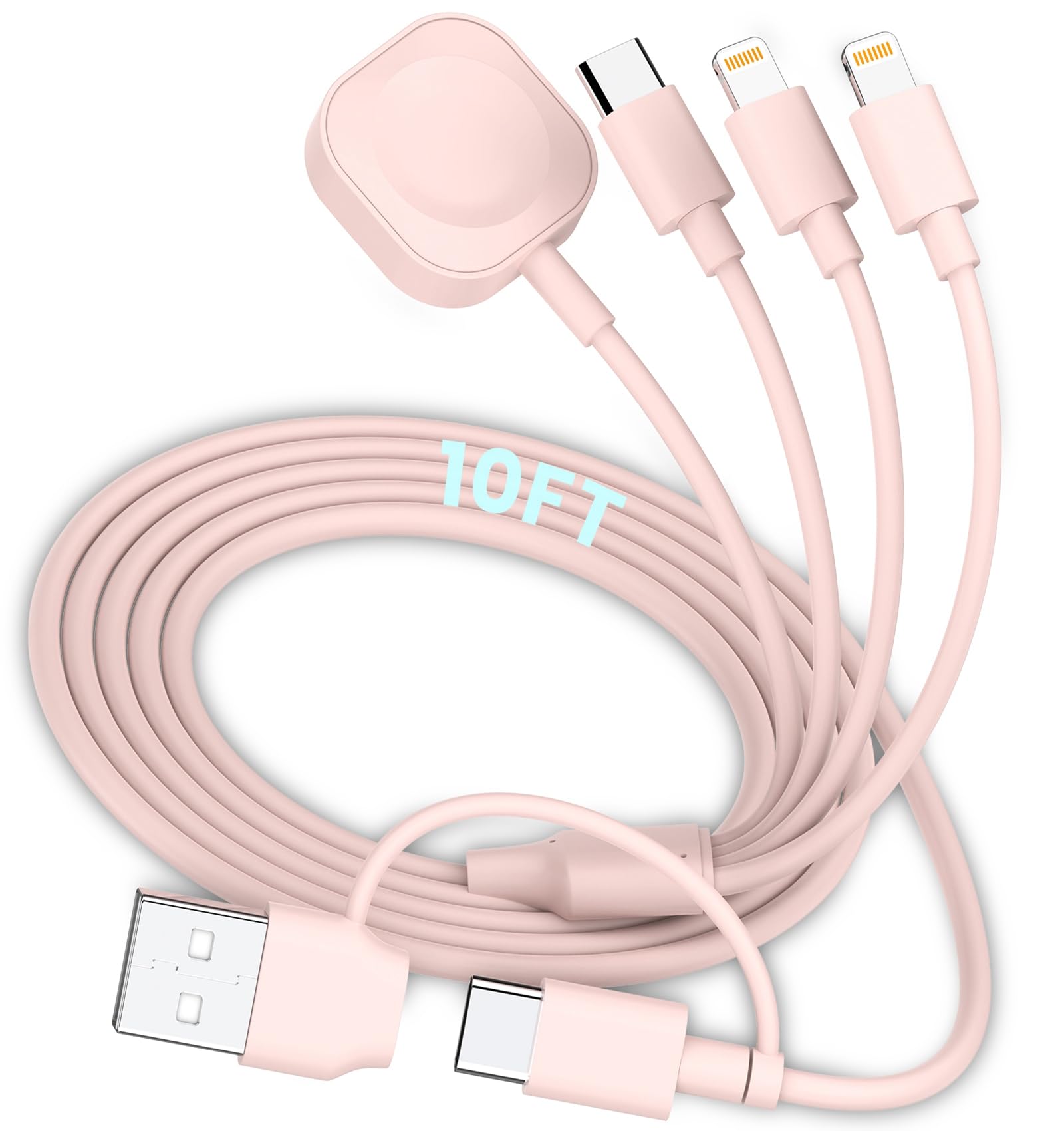 6-in-1 Magnetic Charging Cable 3M - Universal Fast Charger for Apple Watch Ultra/SE/9/8/7/6/5/4/3/2/1, iPhone 15/14/13/12/11, Samsung Galaxy & Google Pixel - Pink USB A/C Travel Charger | Perfect for Home, Office & Travel Accessories