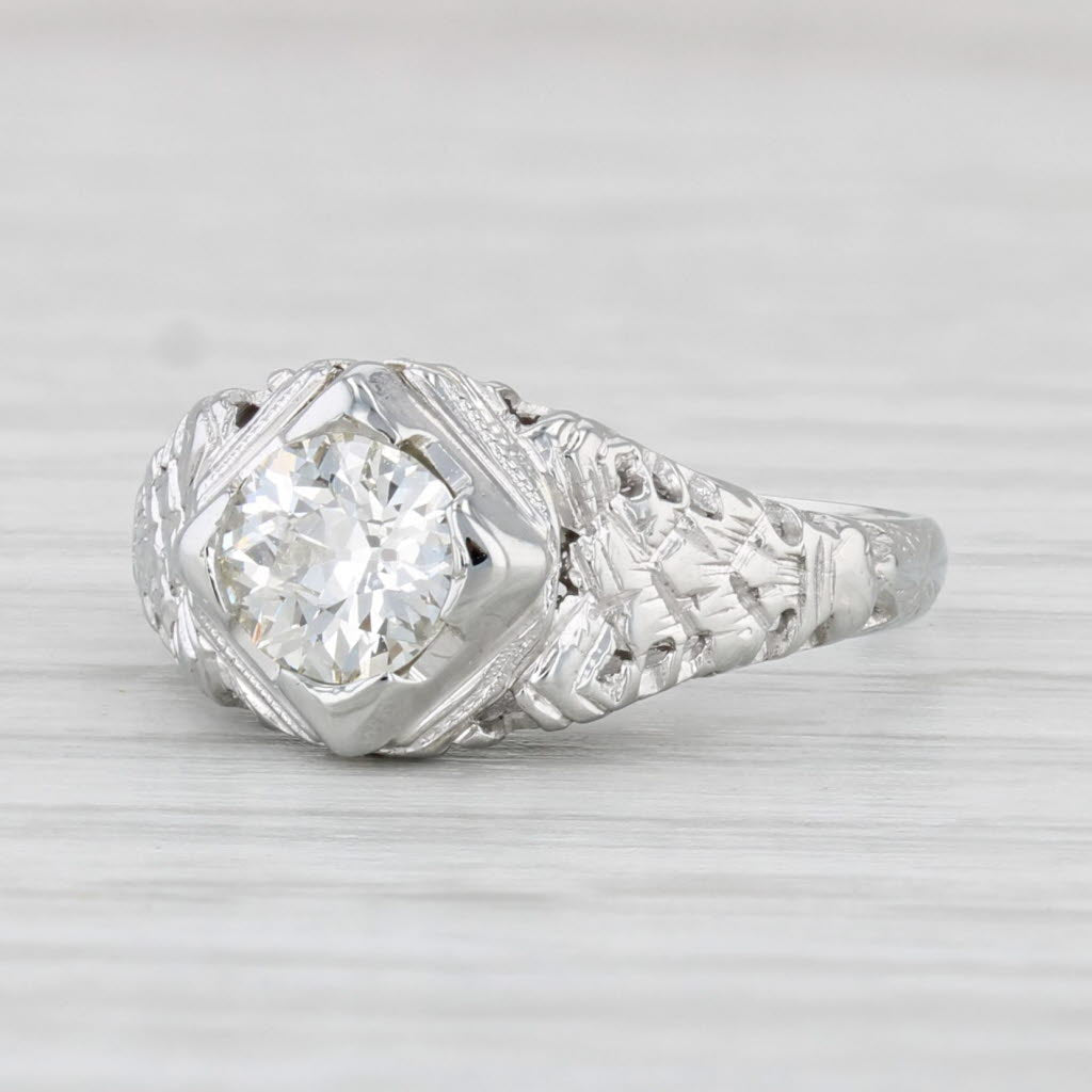 Antique Old European Cut VS2 Diamond Engagement Ring - 18k White Gold, Size 3.5 - Vintage Wedding Band, Proposal Gift, Anniversary Jewelry for Her