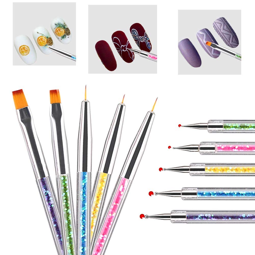 D.B.Z.® 5-Piece Double-Ended Nail Art Brush Set - Professional Nail Liner Brush & Dotting Pens for UV Gel Polish - Perfect for Home Salon & DIY Nail Designs (Manicure, Pedicure, Acrylic & Gel Nail Art)